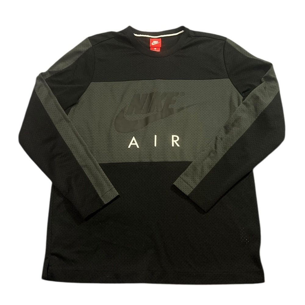 Nike Air Men’s Long Sleeve Crew Mesh Shirt Max Black Grey Size Large T-shirt￼